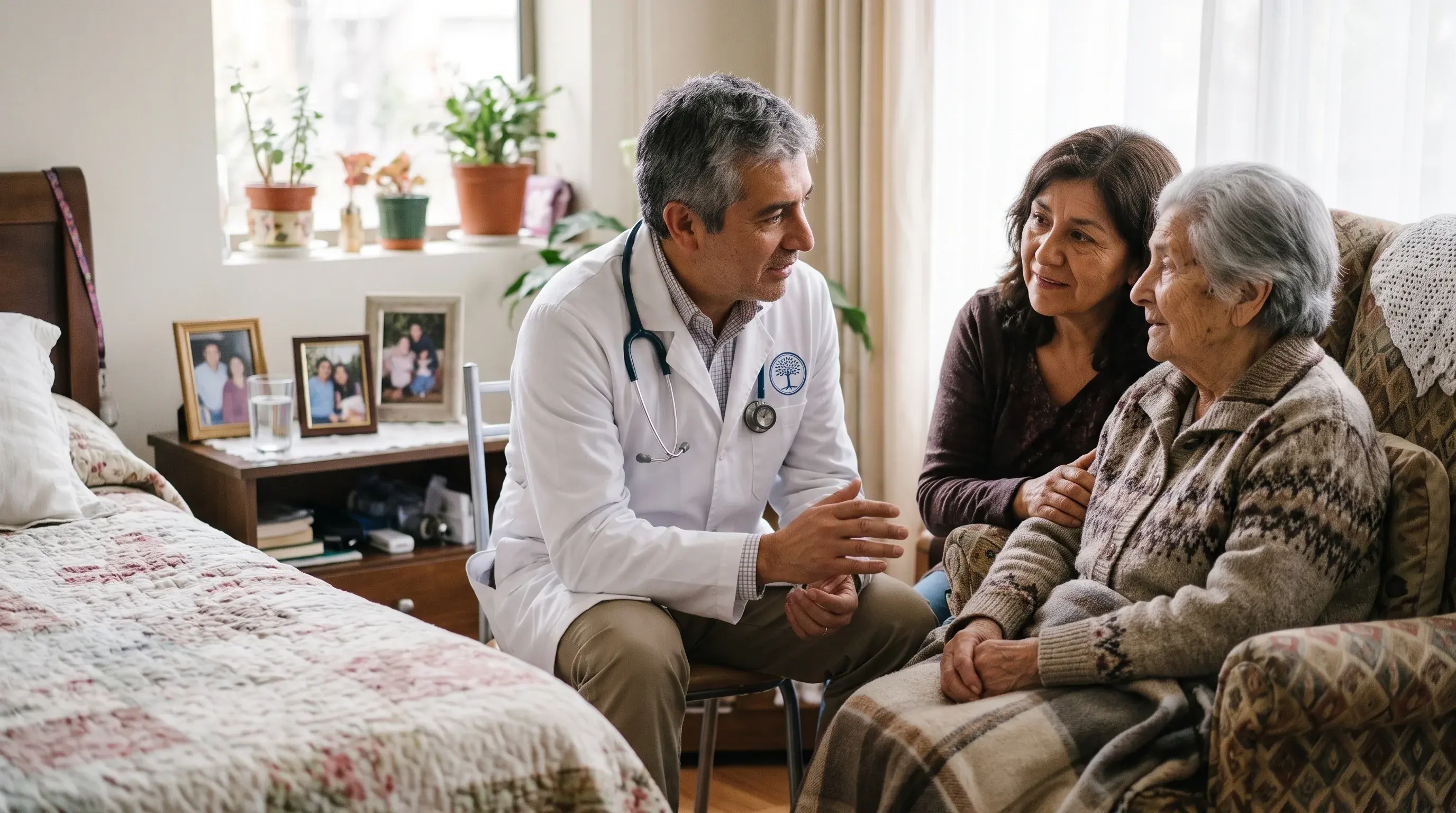 Médico de cabecera conversa con una residente y su hija
